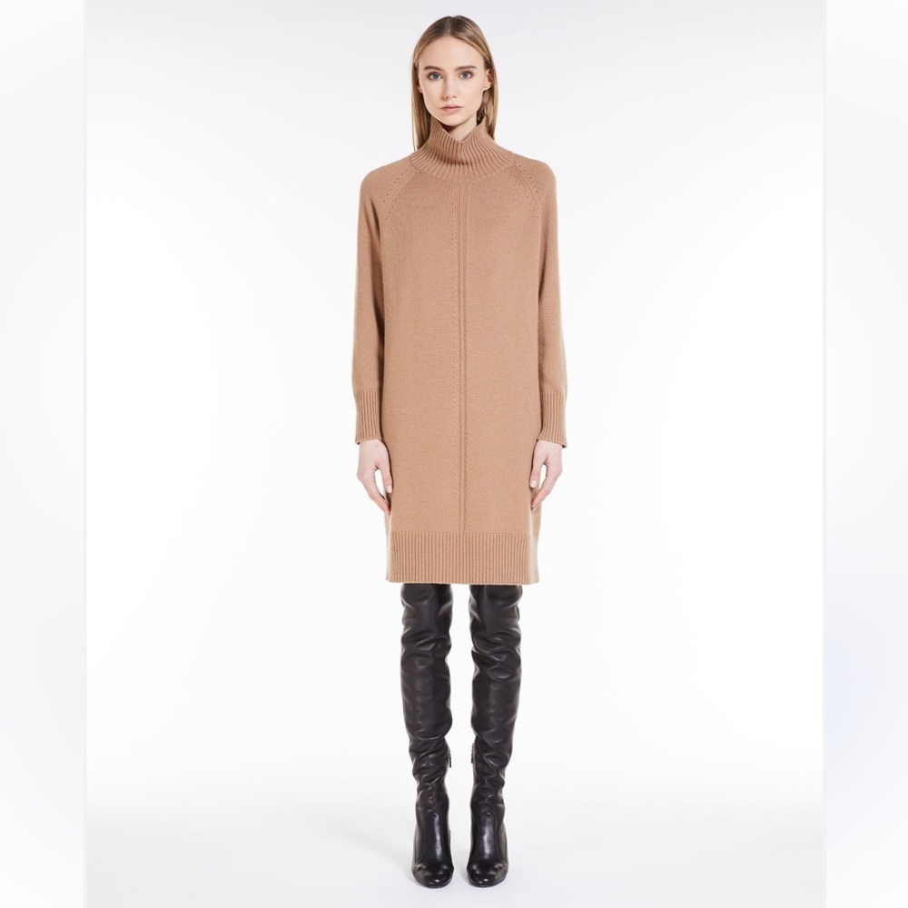 NAADAM 100% Sustainable Cashmere Turtleneck Midi Dress - Beige - S